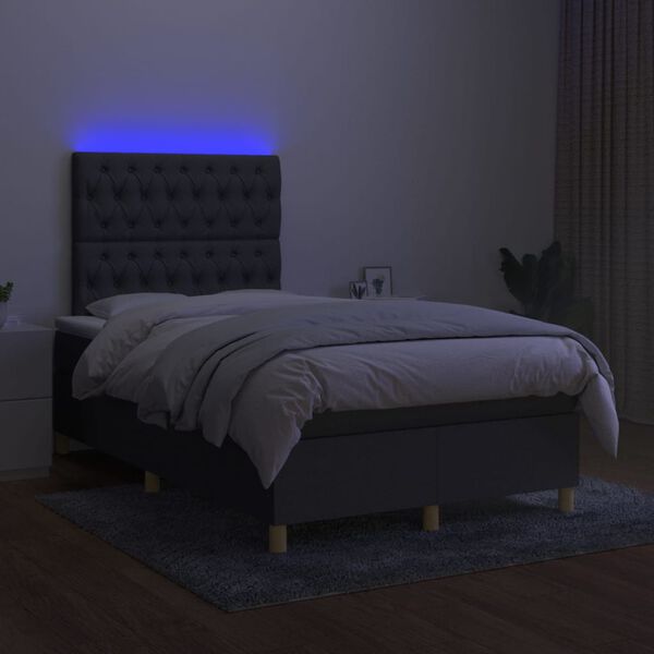 vidaXL Krevet box spring s madracem LED tamnosivi 120 x 200 cm tkanina