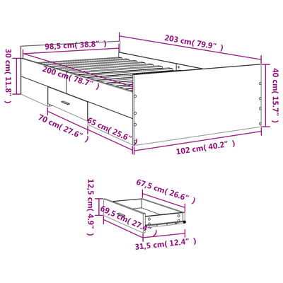 vidaXL Okvir za krevet s ladicama crni 100x200 cm konstruirano drvo