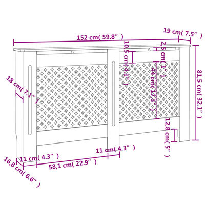 vidaXL Pokrov za radijator 152 x 19 x 81,5 cm MDF