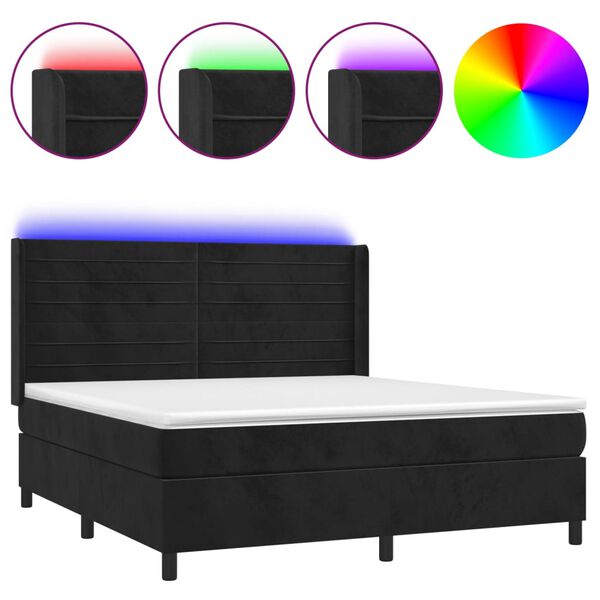 vidaXL Krevet box spring s madracem LED crni 160x200 cm bar&scaron;un