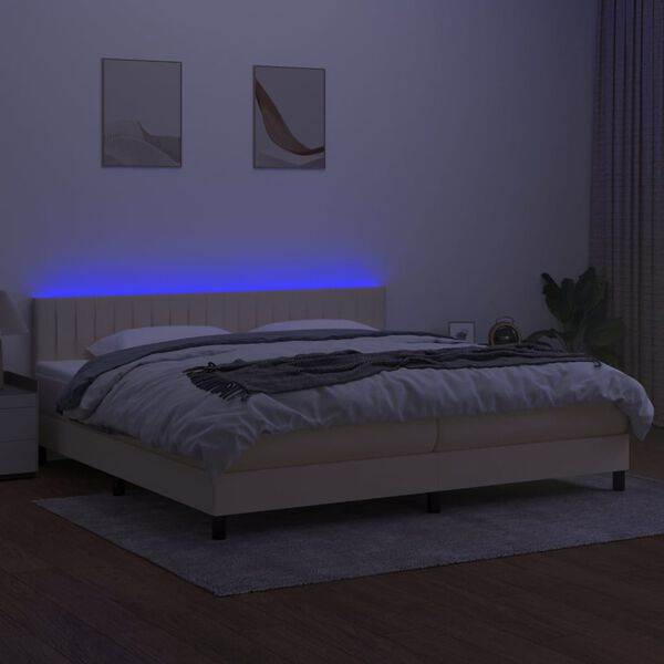 vidaXL Krevet box spring s madracem LED krem 200x200 cm od tkanine