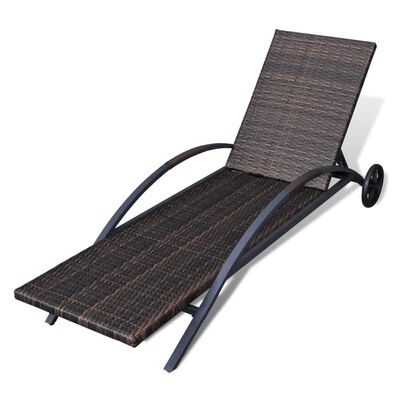 vidaXL Ležaljka za sunčanje s jastukom i kotačima poliratan smeđa