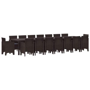vidaXL Vrtni trpezarijski set s jastucima s jastukom 17 pcs Smeđa PP