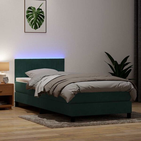 vidaXL Box Spring krevet s madracem i LED tamno zeleni 100x220 cm bar&scaron;un