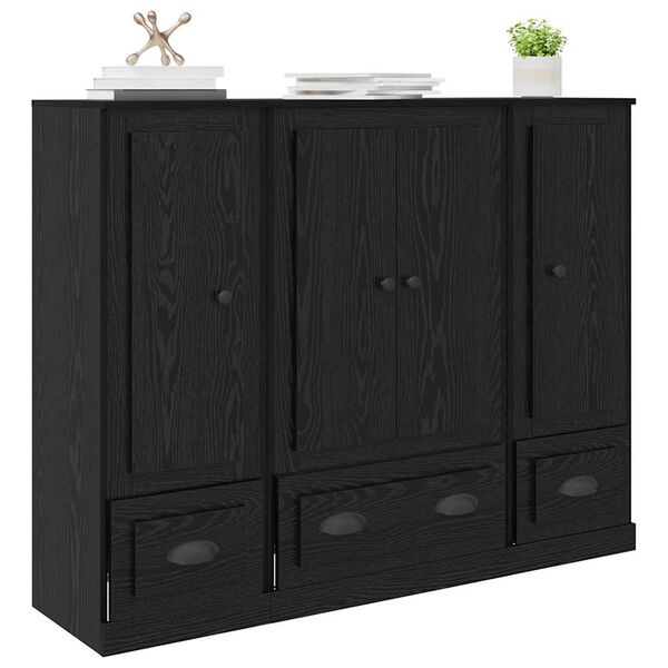vidaXL Highboard s ladicama 3 pcs Crni hrast Konstruirano drvo