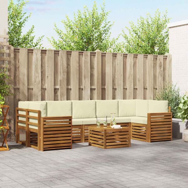 vidaXL Setovi sofa 8 pcs Prirodna i krem Čvrsto drvo akacije