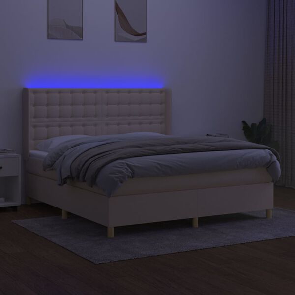 vidaXL Krevet box spring s madracem LED krem 160x200 cm od tkanine