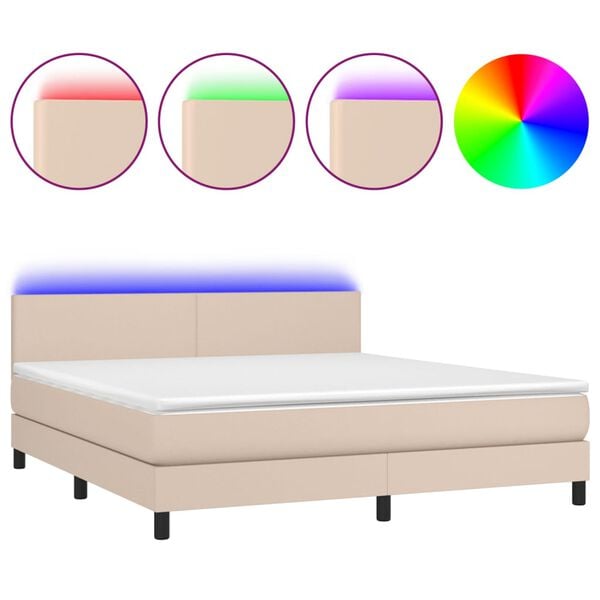vidaXL Krevet box spring madrac LED cappuccino 160x200cm umjetna koža
