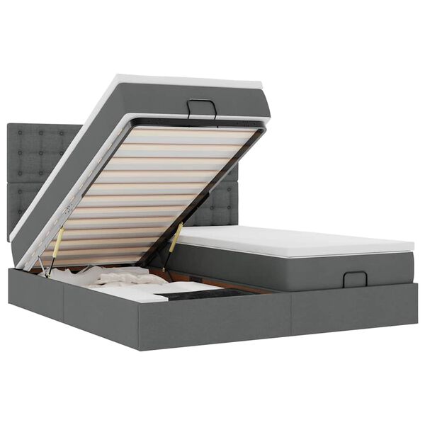 vidaXL Otomanski okvir kreveta s madracima tamnosivi 200x200cm tkanine