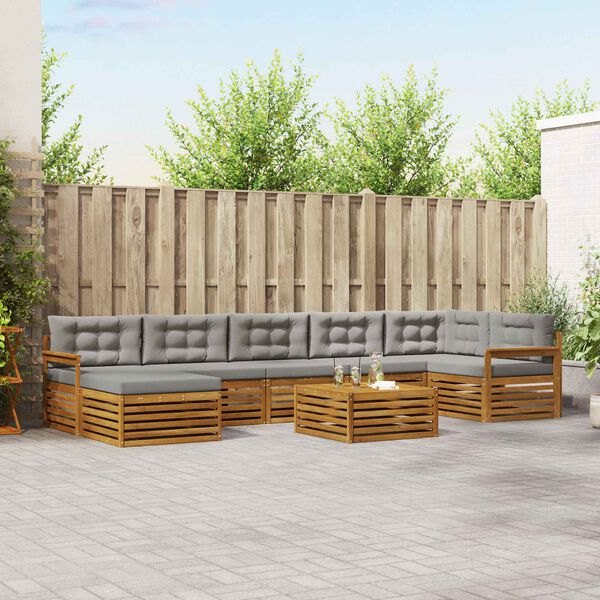 vidaXL Set vanjskih sofa s jastukom 8 pcs Prirodna i svijetlo siva