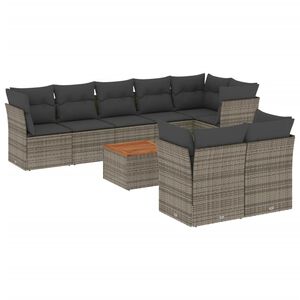 vidaXL 9-dijelni set vrtnih sofa od poliratana s jastucima sivi