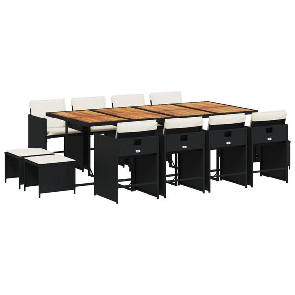 vidaXL 13-dijelni vrtni blagovaonski set s jastucima poliratan crni