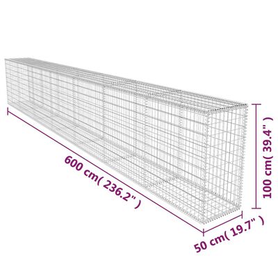 vidaXL Gabionski zid s poklopcem od pocinčanog čelika 600x50x100 cm