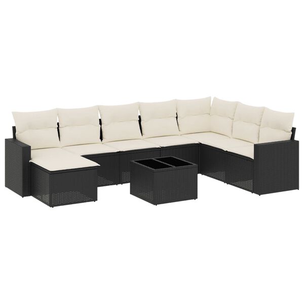 vidaXL 9-dijelni set vrtnih sofa s jastucima crni od poliratana