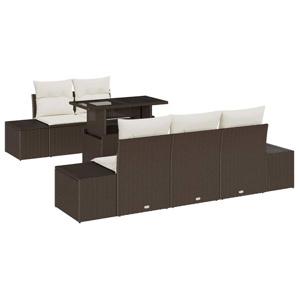 vidaXL Sjedeća garnitura za vrt s jastukom Podesiva 6 pcs Smeđa i krem