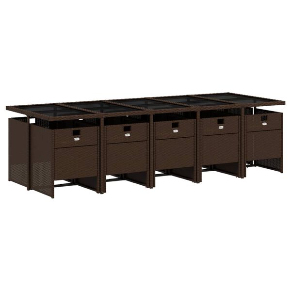 vidaXL 11-dijelni vrtni blagovaonski set s jastucima poliratan smeđi