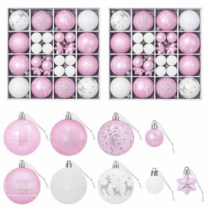 vidaXL Set božićnih kuglica 88 kom. Roza i bijela &Oslash; 6 cm Plastika
