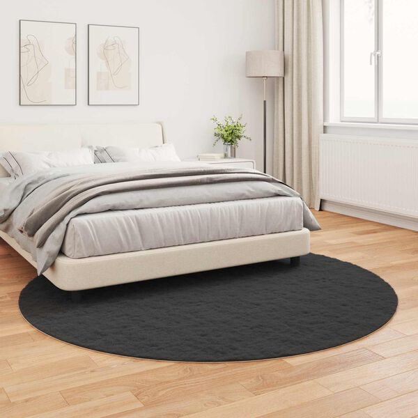 vidaXL Faux Rabbit Fur Rug Olite Crna Ø 160 cm Poliester