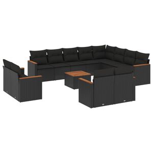 vidaXL 13-dijelni set vrtnih sofa s jastucima poliratan crni