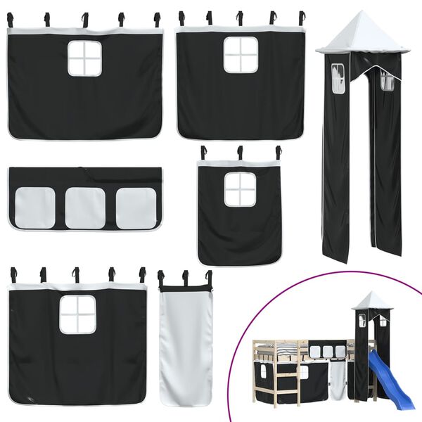 vidaXL Zavjese za krevet na kat s tornjem bijelo-crne poliesterske