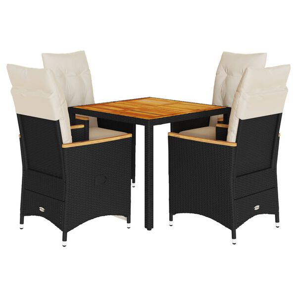 vidaXL 5-dijelni vrtni blagovaonski set s jastucima od poliratana crni