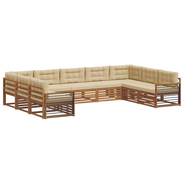 vidaXL Set vanjskih sofa 9 pcs Prirodna i bež Čvrsto drvo akacije