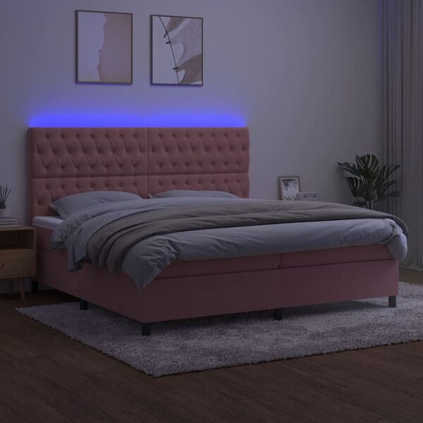 vidaXL Krevet box spring s madracem LED ružičasti 200x200cm bar&scaron;unasti