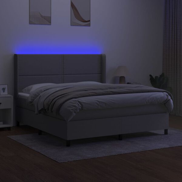 vidaXL Krevet box spring s madracem LED svjetlosivi 180x200 cm tkanina