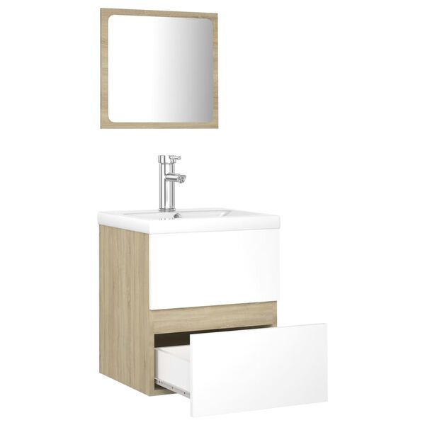 vidaXL Set kupaonskog namje&scaron;taja konstruirano drvo bijeli+boja hrasta