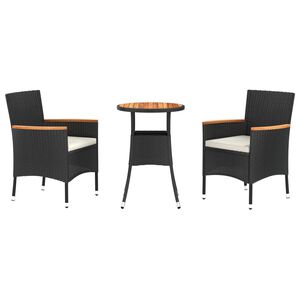 vidaXL 3-dijelni vrtni bistro set od poliratana s jastucima crni