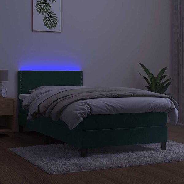 vidaXL Krevet box spring s madracem LED tamnozeleni 90x200 cm bar&scaron;un