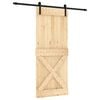 vidaXL Klizna vrata Prirodna i crna 85 x 210 cm Čvrsta borovina