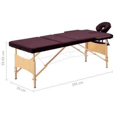 vidaXL Sklopivi stol za masažu s 3 zone drveni ljubičasta boja vina