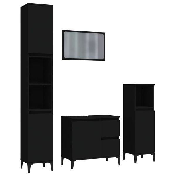 vidaXL 4-dijelni set kupaonskog namje&scaron;taja crni od konstruiranog drva