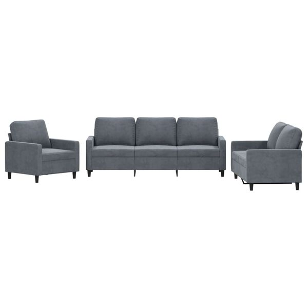 vidaXL 3-dijelni set sofa s jastucima tamnosivi baršunasti