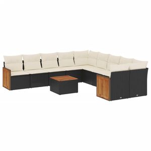 vidaXL 11-dijelni set vrtnih sofa od poliratana s jastucima crni