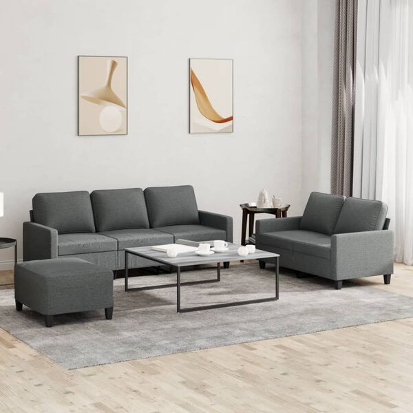 vidaXL 3-dijelni set sofa s jastucima tamnosivi od tkanine