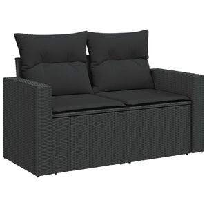 vidaXL Vrtna sofa s jastucima za 2 osobe, crna, poli ratan