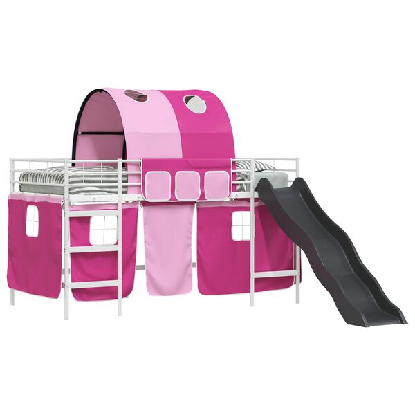 vidaXL Okvir Krevet za Dječji Loft Bijela i roza 79,5 x 200 cm Metal