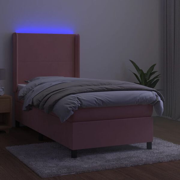 vidaXL Krevet box spring s madracem LED ružičasti 90x200 cm bar&scaron;unasti