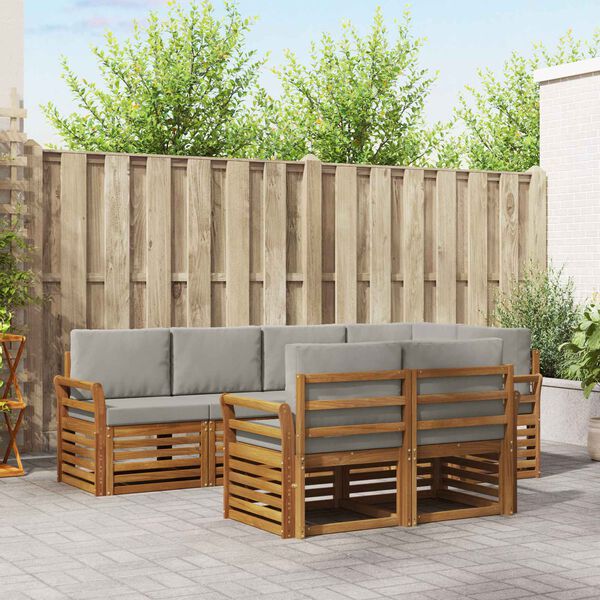 vidaXL Sekcijska garnitura s jastukom 7 pcs Prirodna i svijetlo siva