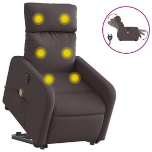 vidaXL Električni masažni naslonjač na podizanje od tkanine tamnosmeđi