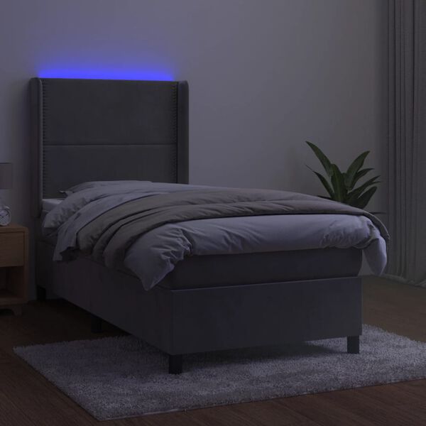 vidaXL Krevet box spring s madracem LED svjetlosivi 90x190 cm bar&scaron;un