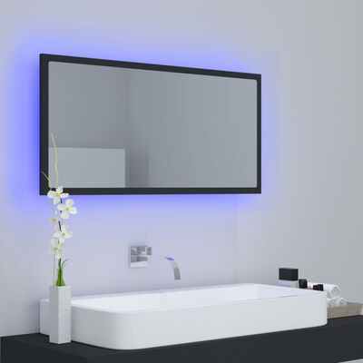 vidaXL LED kupaonsko ogledalo sivo 90x8,5x37 cm akrilno
