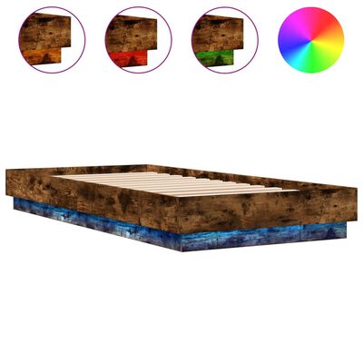 vidaXL Okvir za krevet s LED svjetlima dimljena boja hrasta 100x200 cm