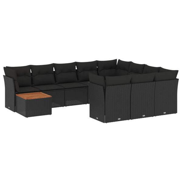 vidaXL 11-dijelni set vrtnih sofa od poliratana s jastucima crni