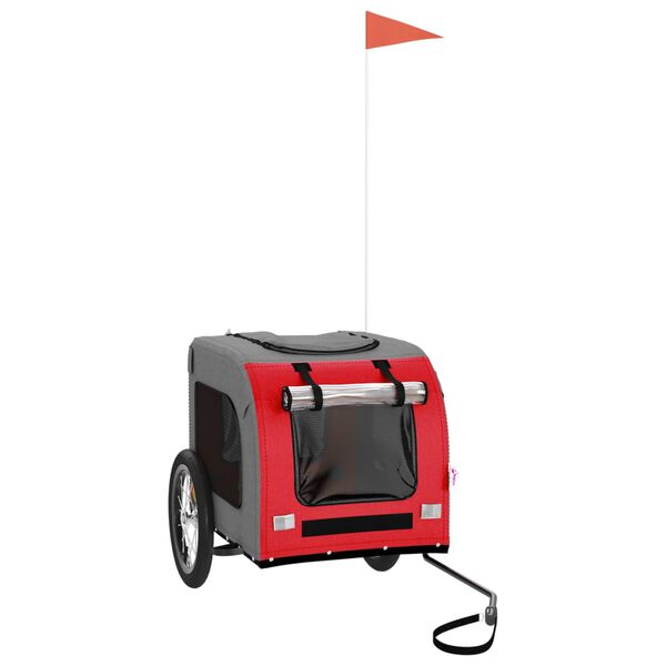 vidaXL Prikolica za bicikl za ljubimce crveno-siva tkanina i željezo