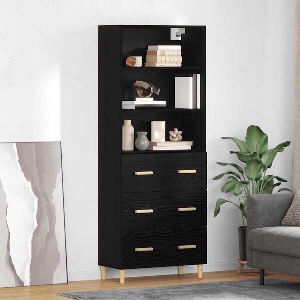 vidaXL Highboard Crni hrast 69,5 x 32,5 x 180 cm Konstruirano drvo