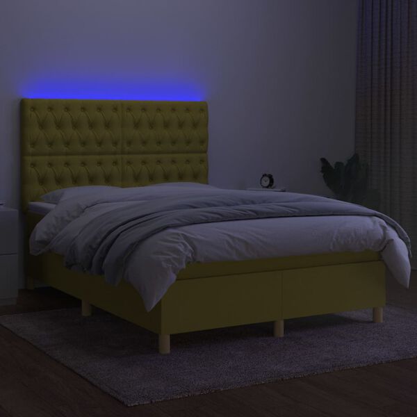 vidaXL Krevet box spring s madracem LED zeleni 140x190 cm od tkanine