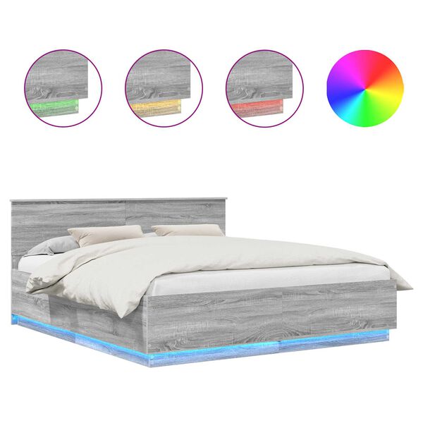 vidaXL Krevetna konstrukcija S LED lampica Siva Sonoma 200 x 200 cm